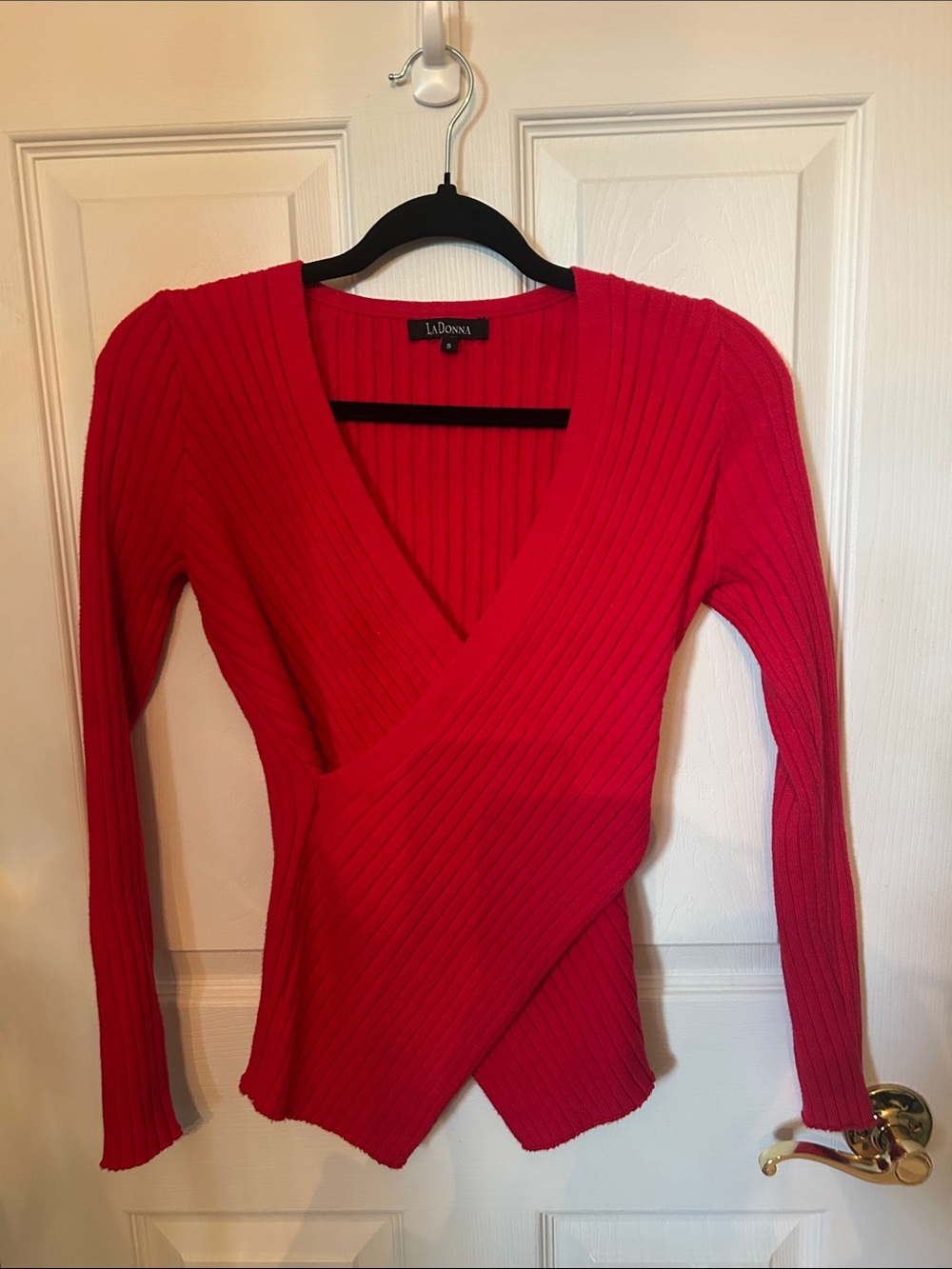 Adonna Red Ribbed Wrap Long Sleeve Top